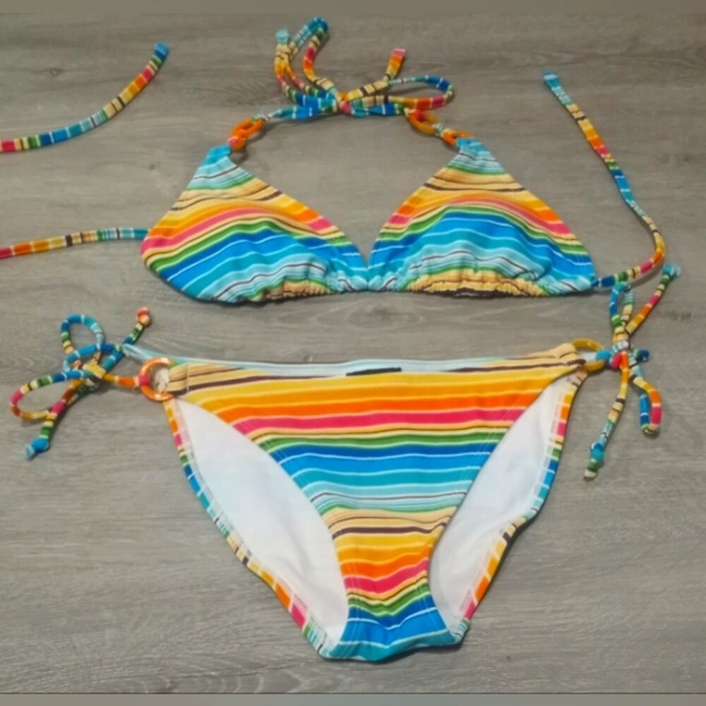 Y2K Joe Boxer Multi Colored Striped Bikini  Size Medium